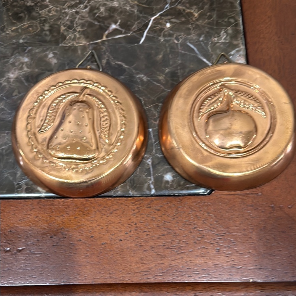 Vintage Copper Wall Hangings (2)  with Fruit Design